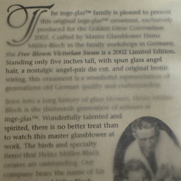 NEW Inge Glas Limited Edition Victorian Swan- German Glass Christmas Ornament - Picture 5 of 15